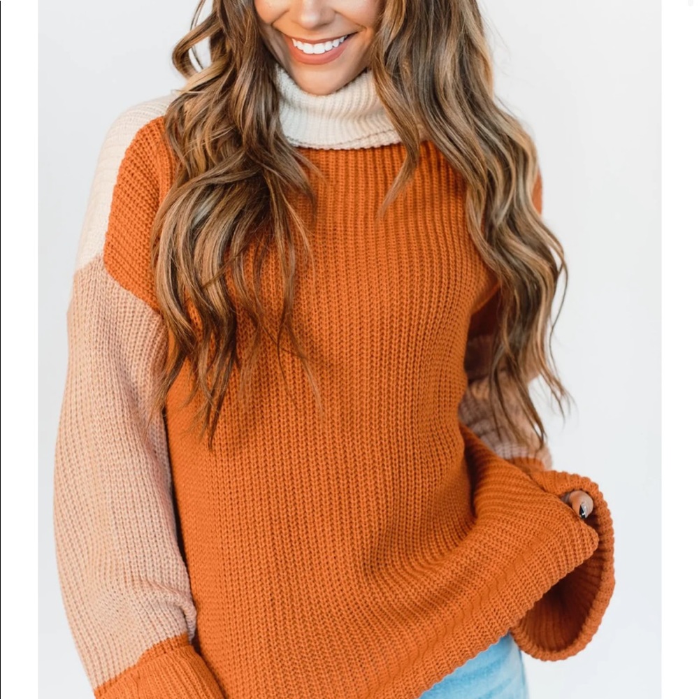 Orange and Cream Women's Turtleneck Sweater